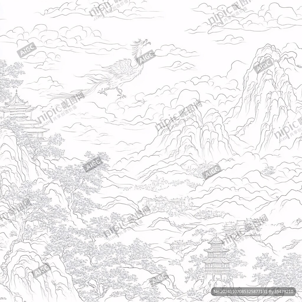 松鶴線描圖