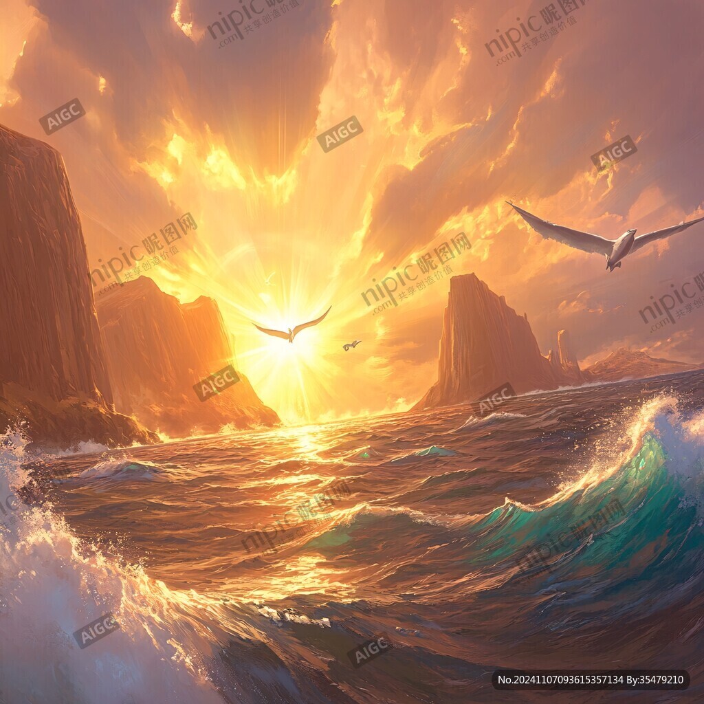 海上落日插畫
