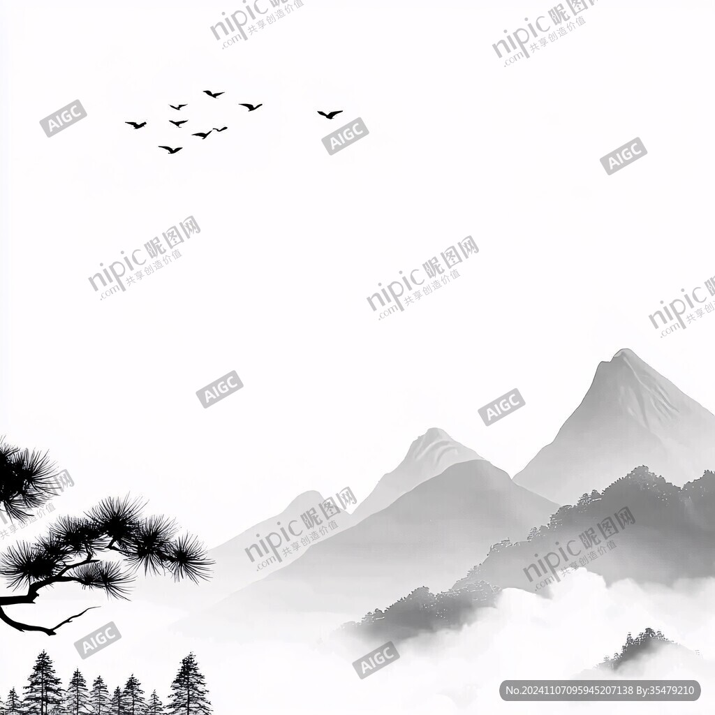迎客松水墨山川