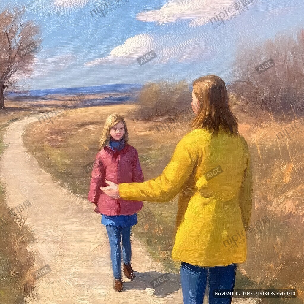 手繪母女