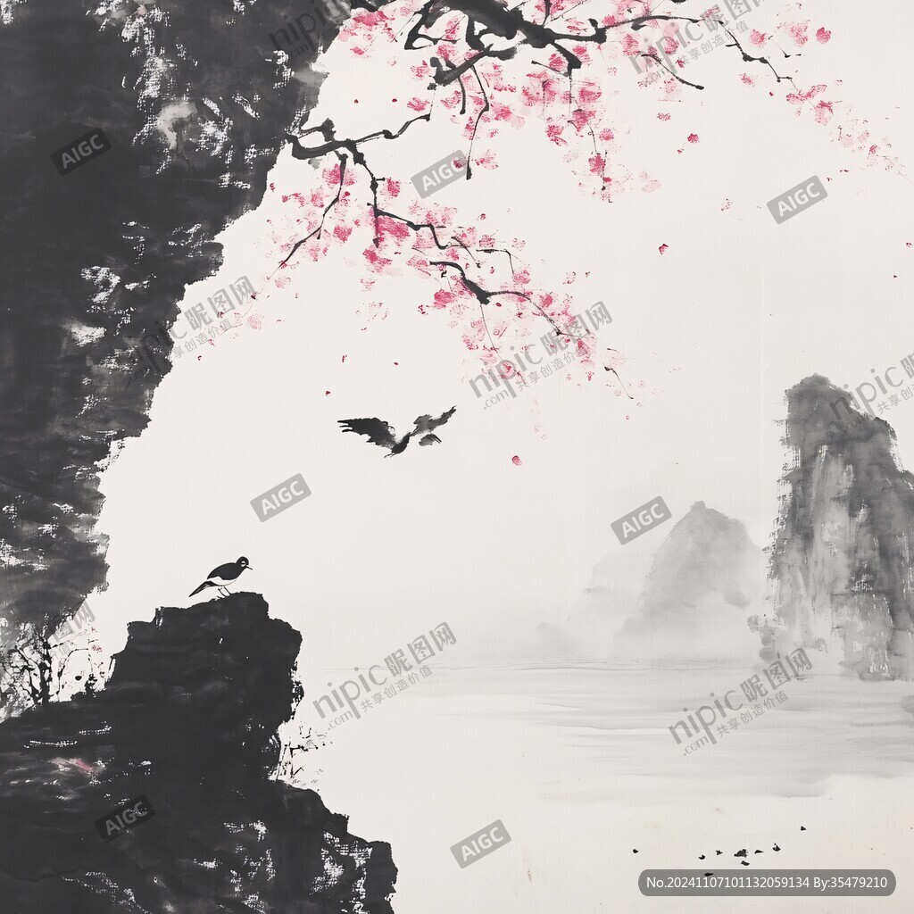 紅梅花鳥山水