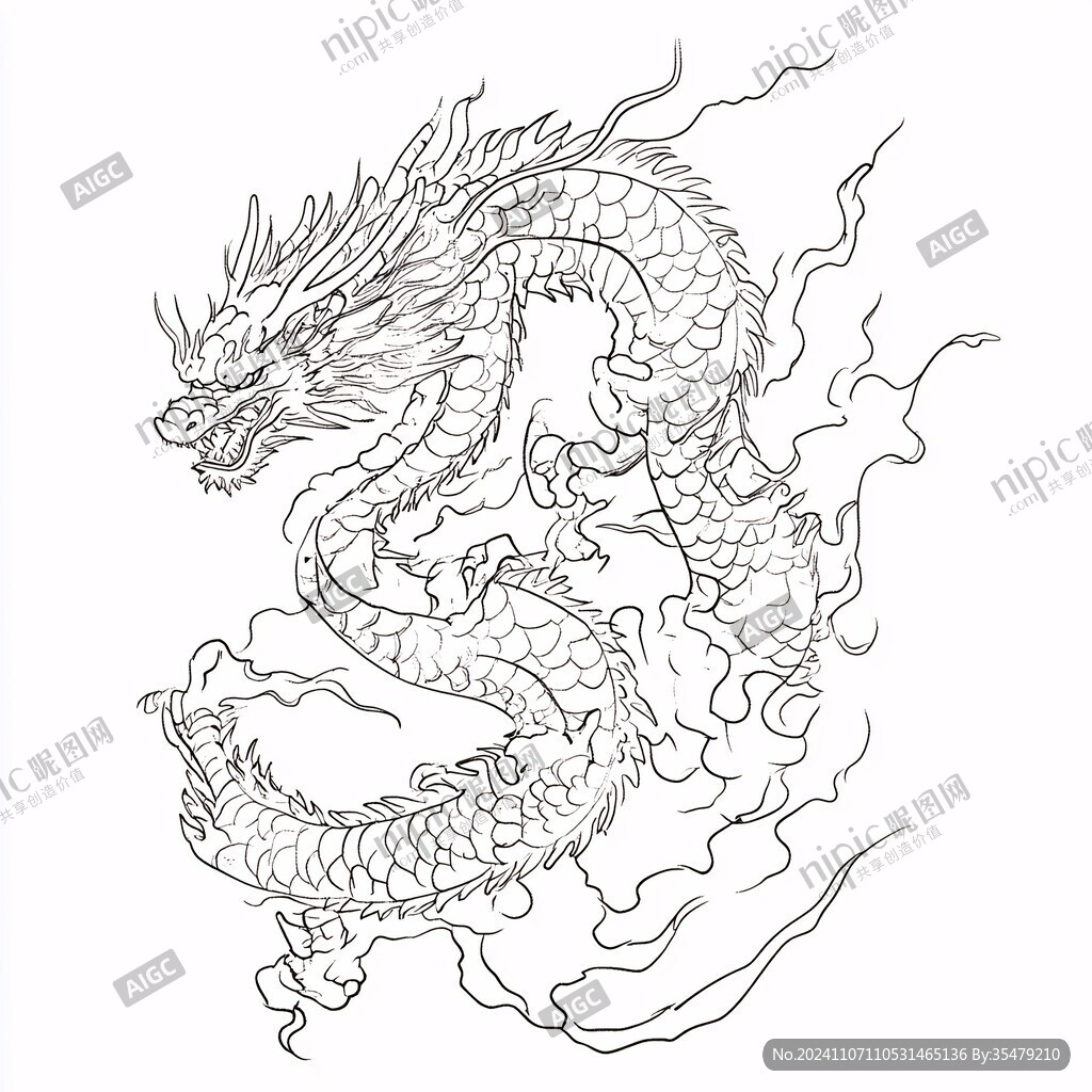 線描簡約版龍抬頭
