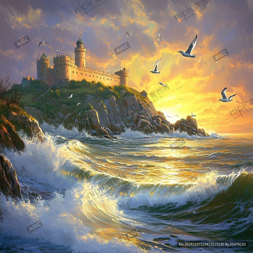 歐美手繪海景油畫