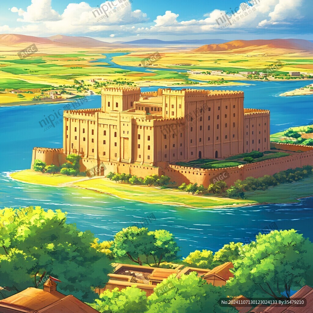 黃河上中游建筑插畫