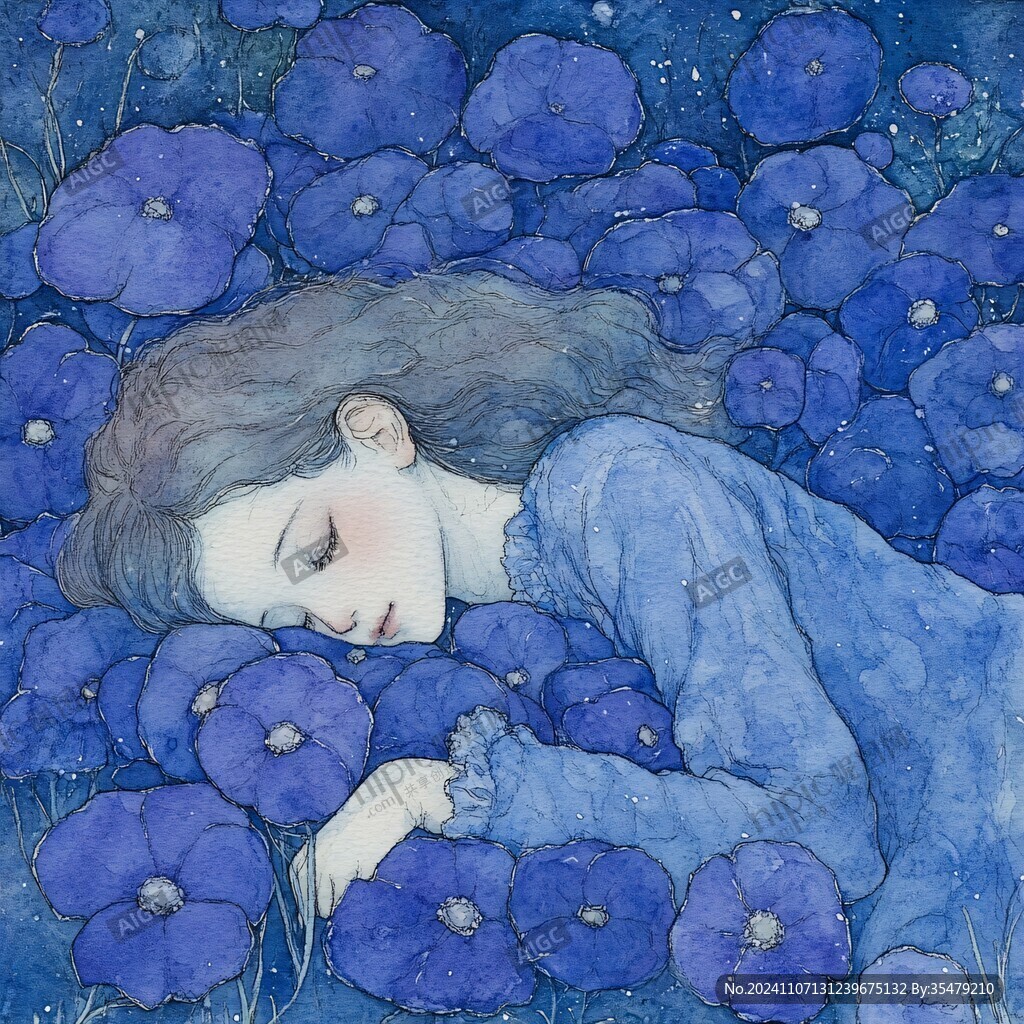 藍(lán)色系女孩手繪