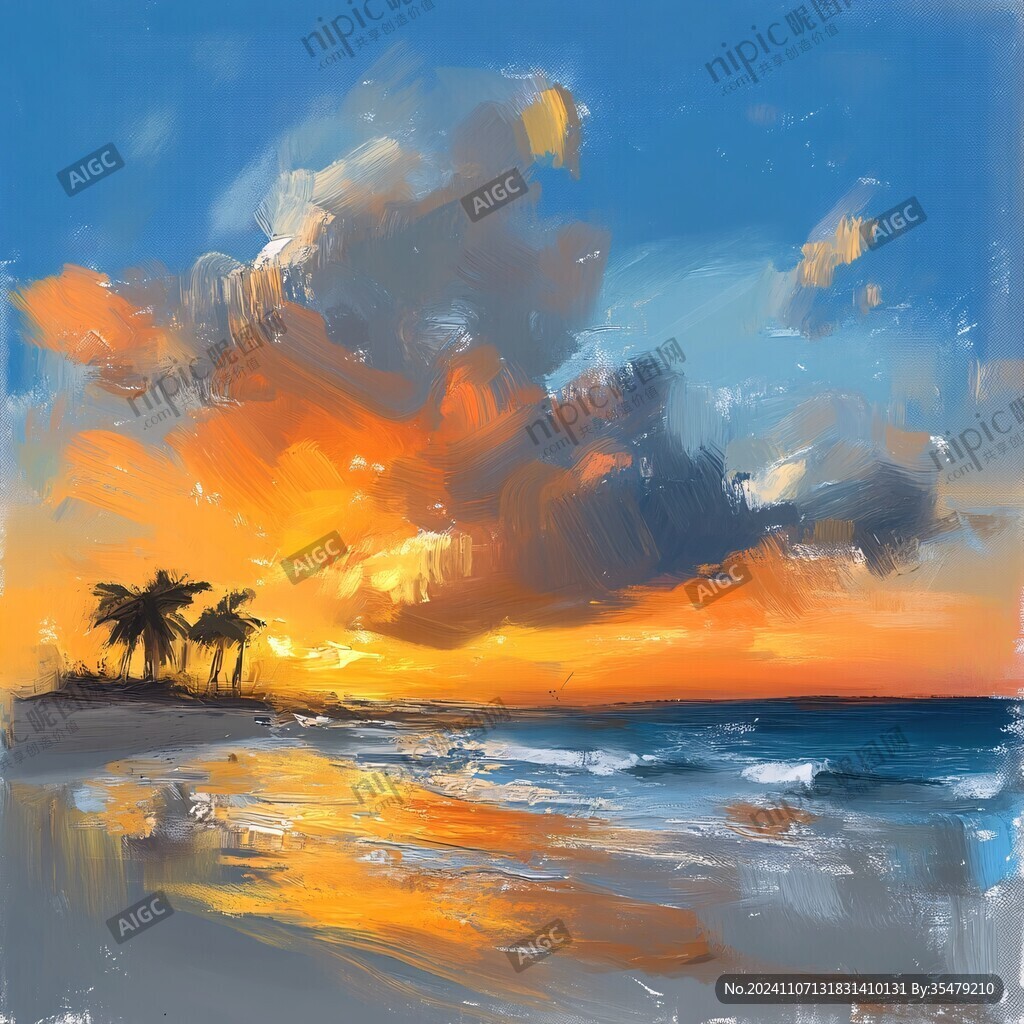海邊落日插畫