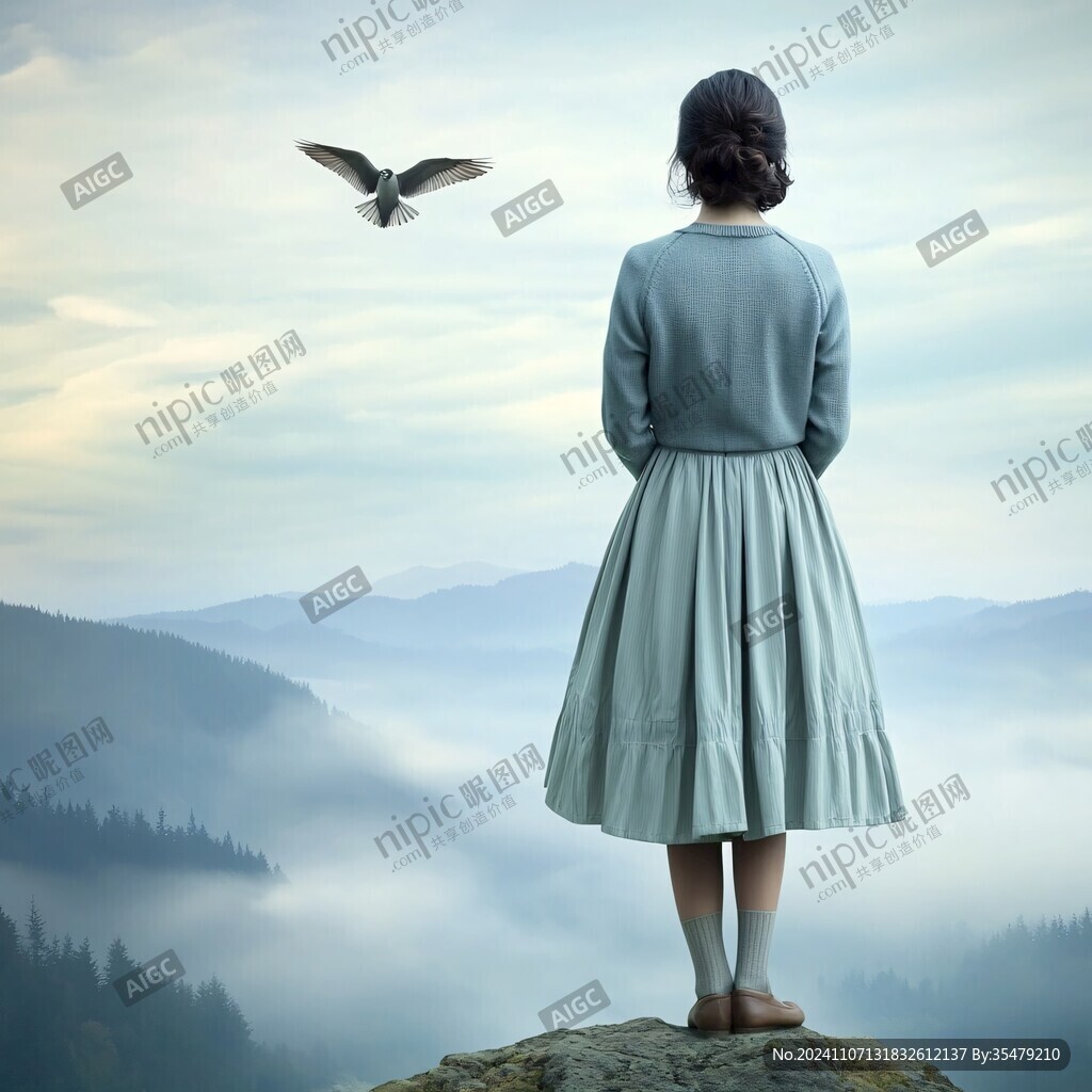 懸崖邊上女人的背影