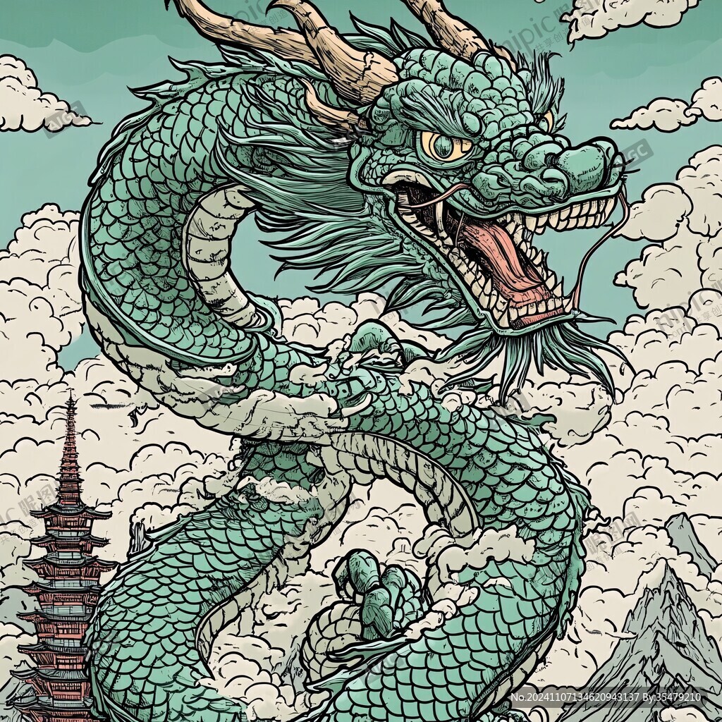 青龍國(guó)潮插畫(huà)