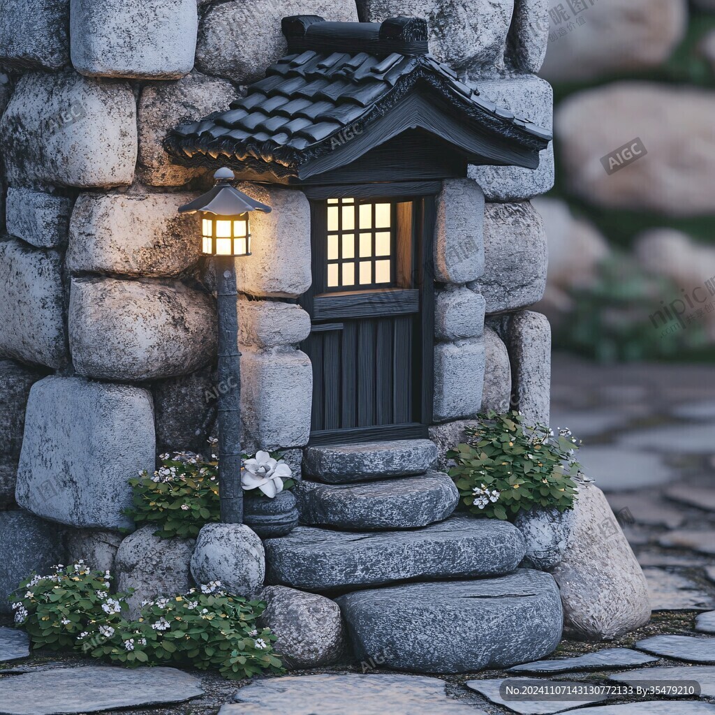 日式園藝庭院石燈素材