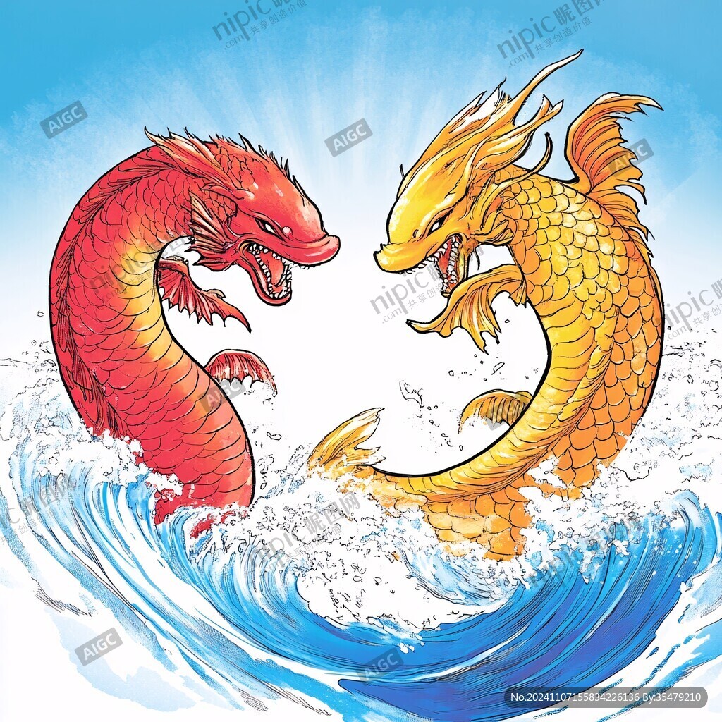 手繪雙龍插畫