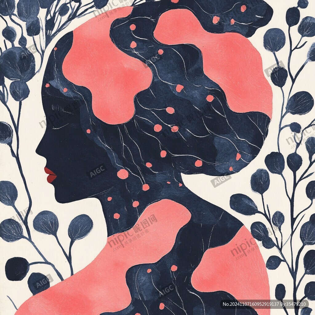 彩繪女人植物抽象畫