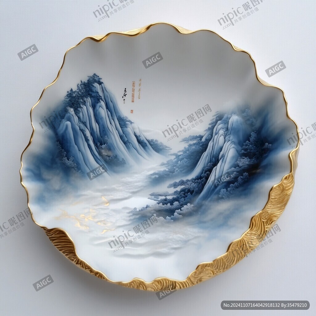 仿中式山水紋盤(pán)