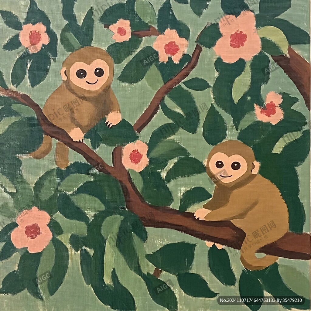 扁平風猴插畫