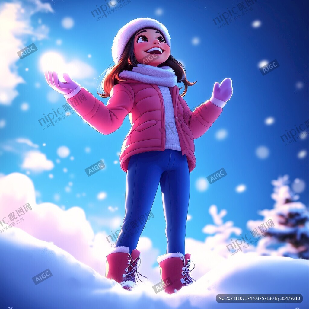 玩雪插畫