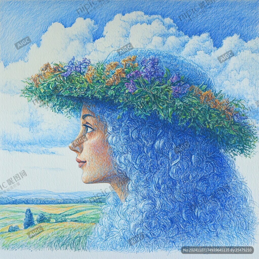 手繪采花女
