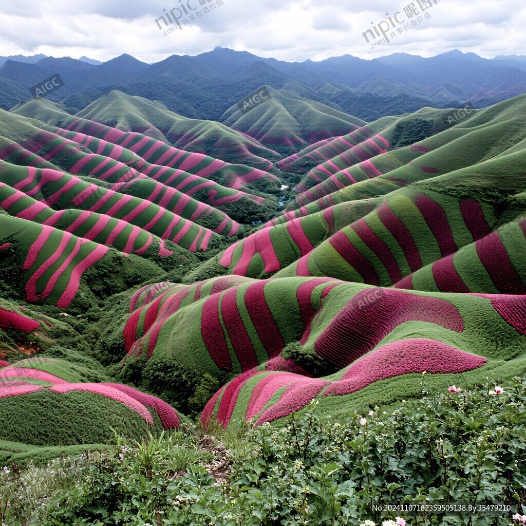 花海里的彩虹山