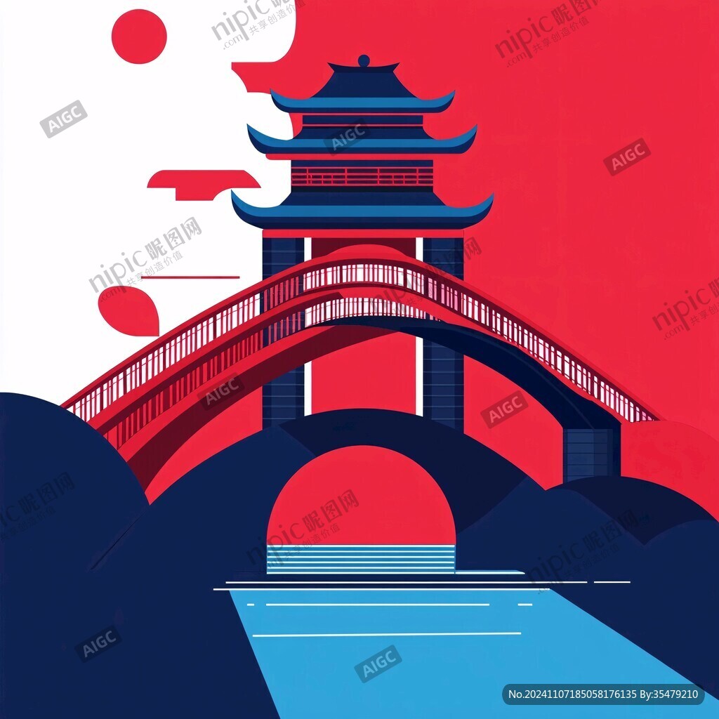 汩羅地標(biāo)建筑插畫