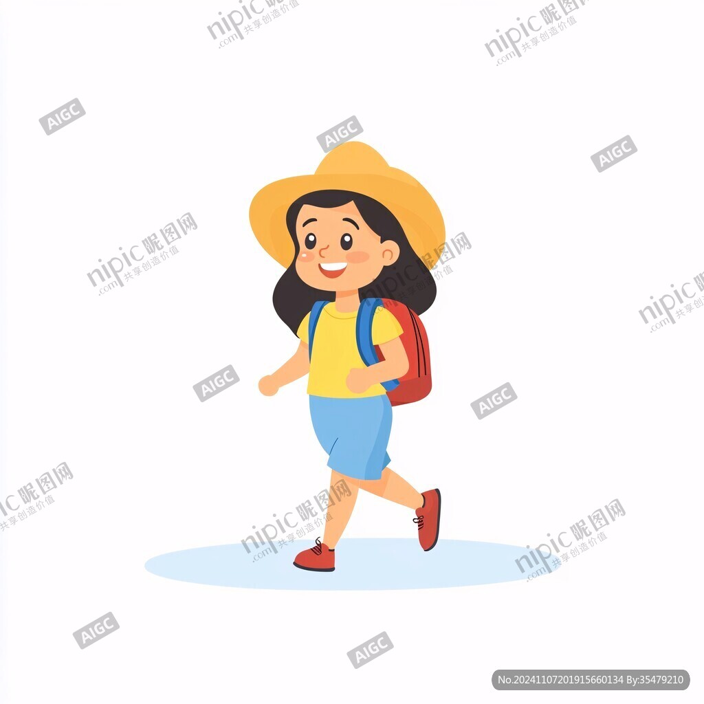 卡通女孩人物游玩旅行
