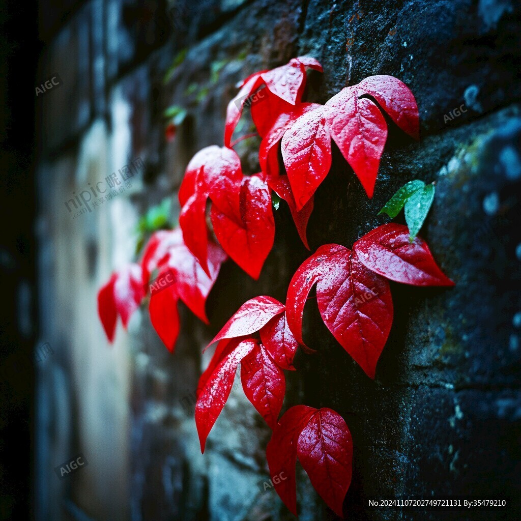 唯美爬山虎紅葉