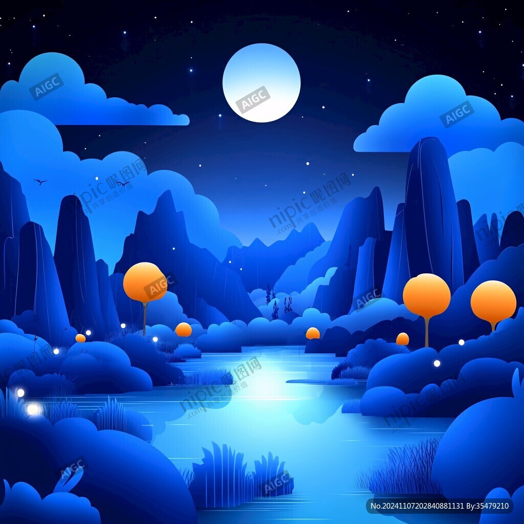 虎溪夜月景點插畫
