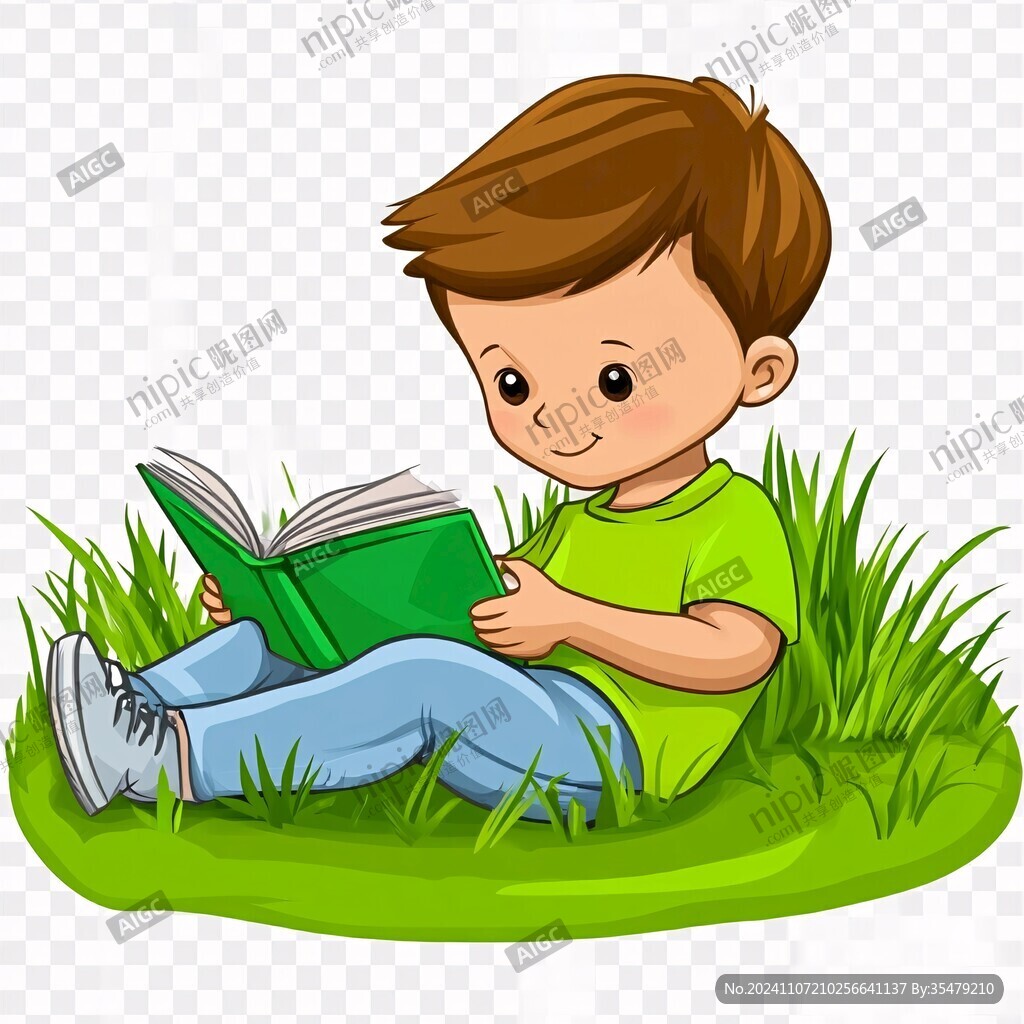 手繪讀書小男孩