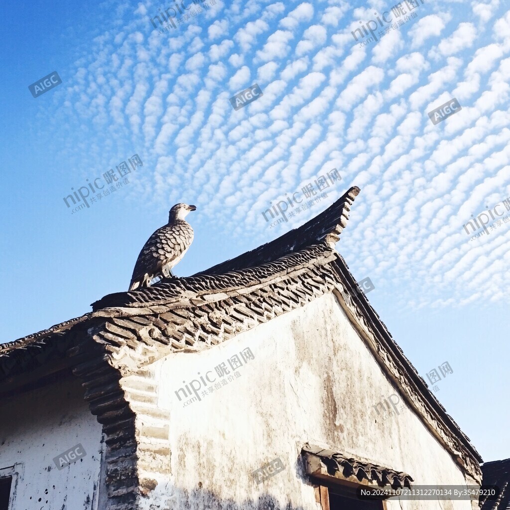 古建筑上的斑鳩