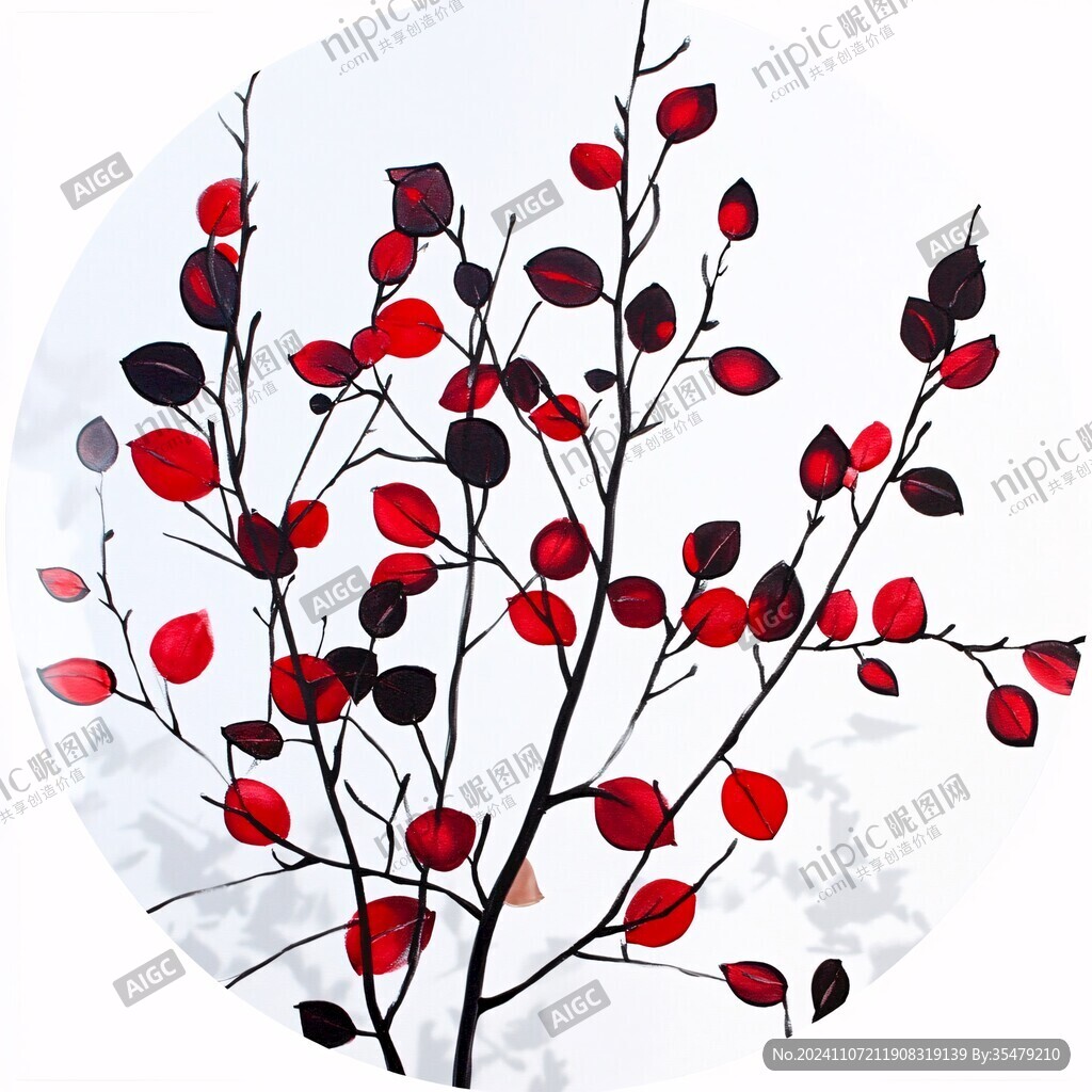 烏桕樹紅葉插畫