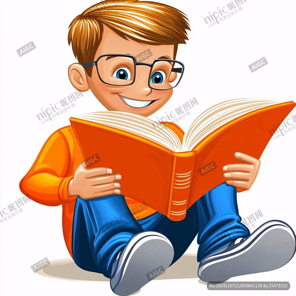 手繪讀書小男孩