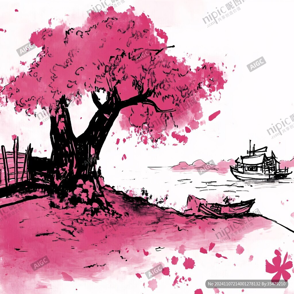 桃花樹插畫