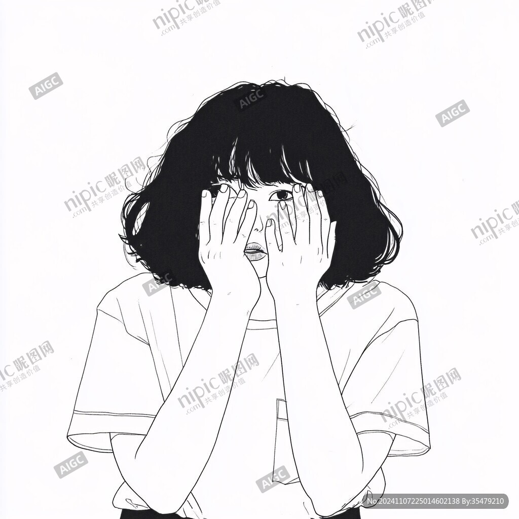 女生頭像黑白稿