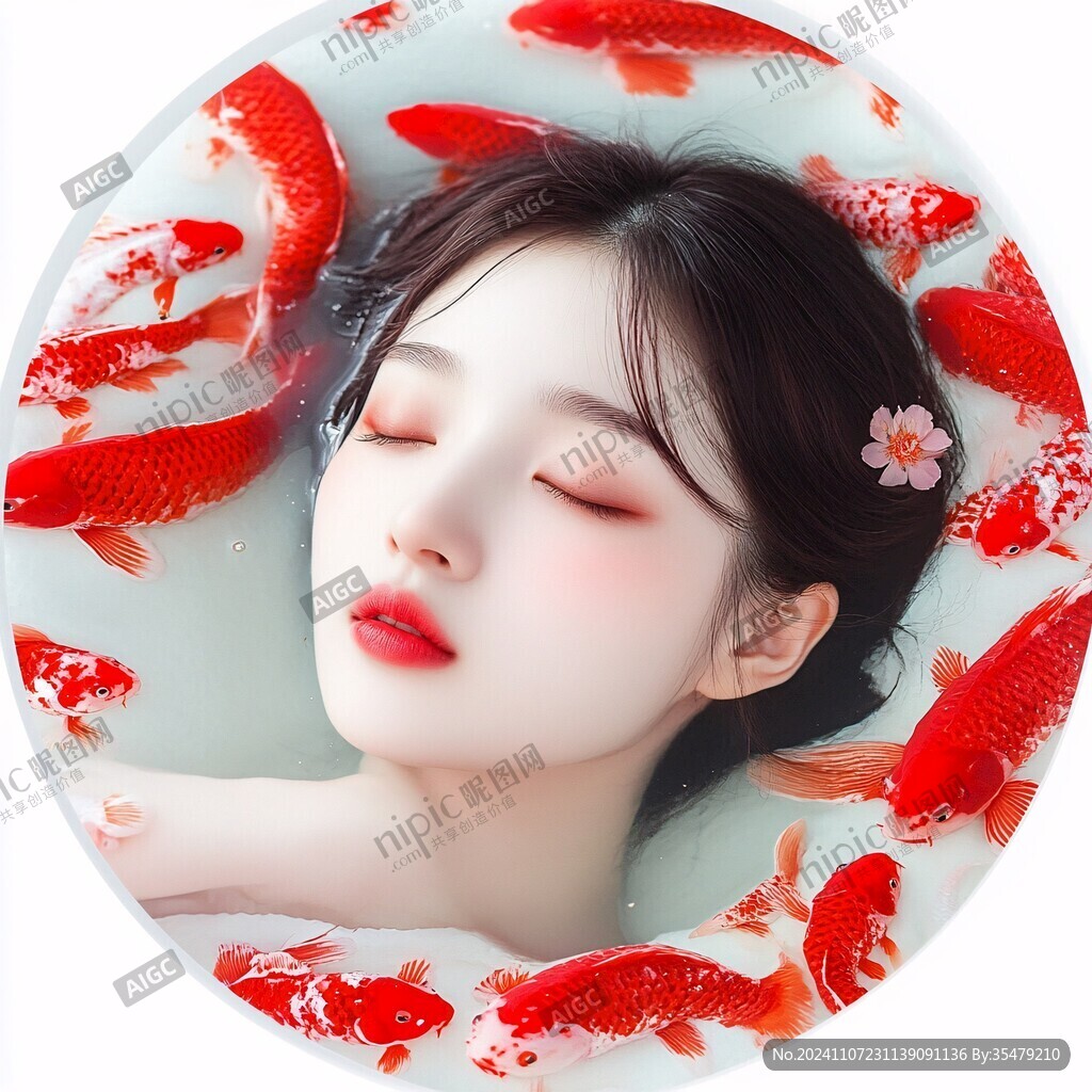 工筆紅鯉圓形鏡心