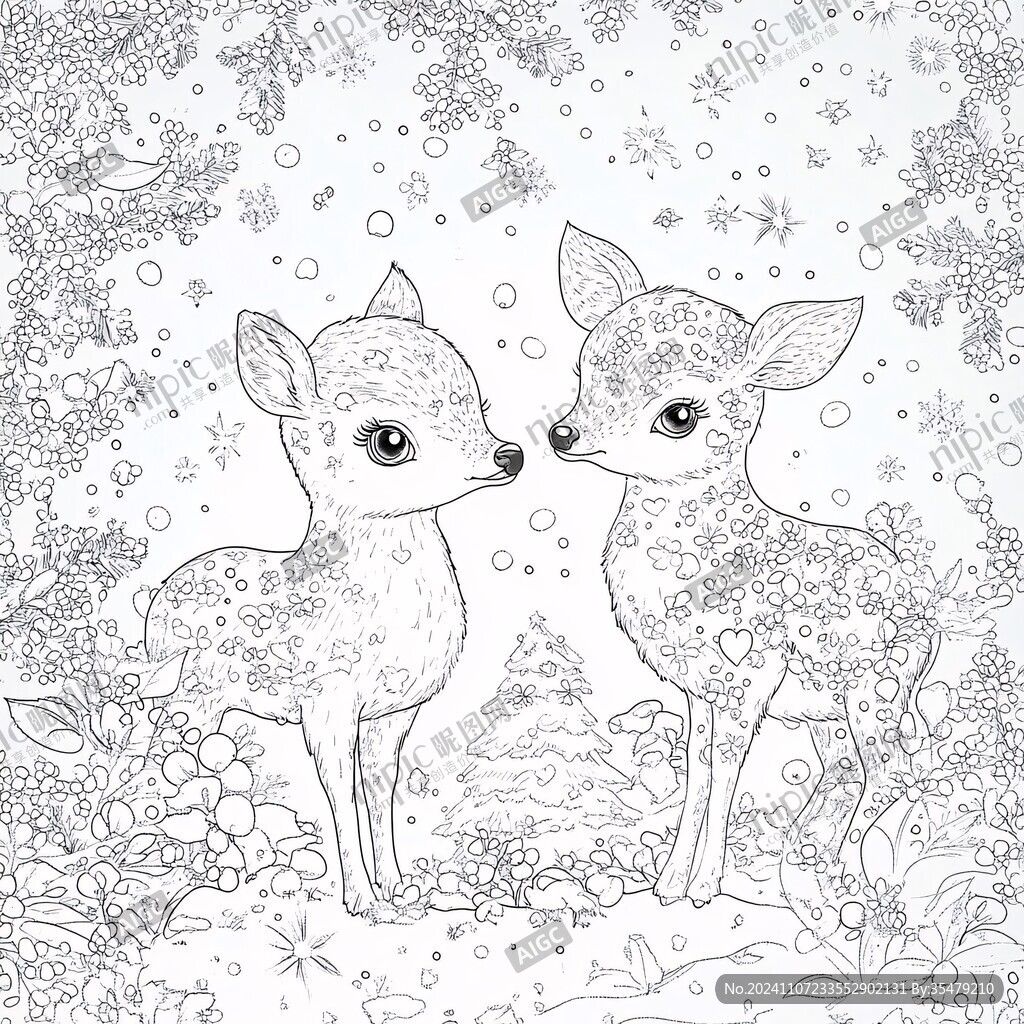 鹿線描插畫