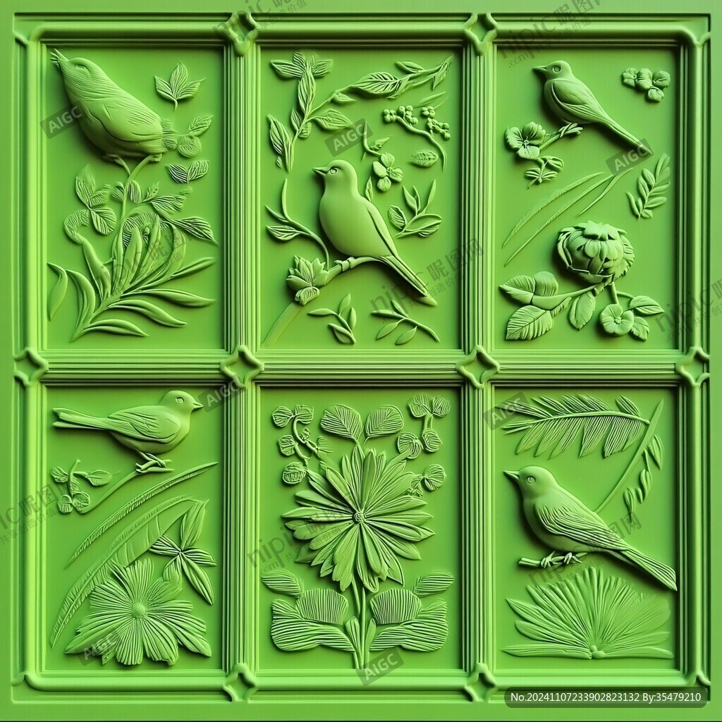 花鳥浮雕效果圖