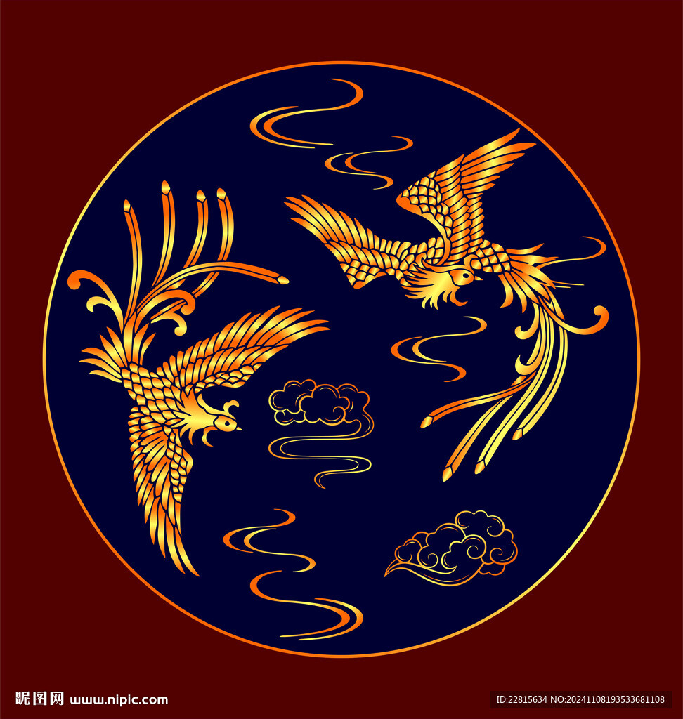矢量燙金色鳳凰紋