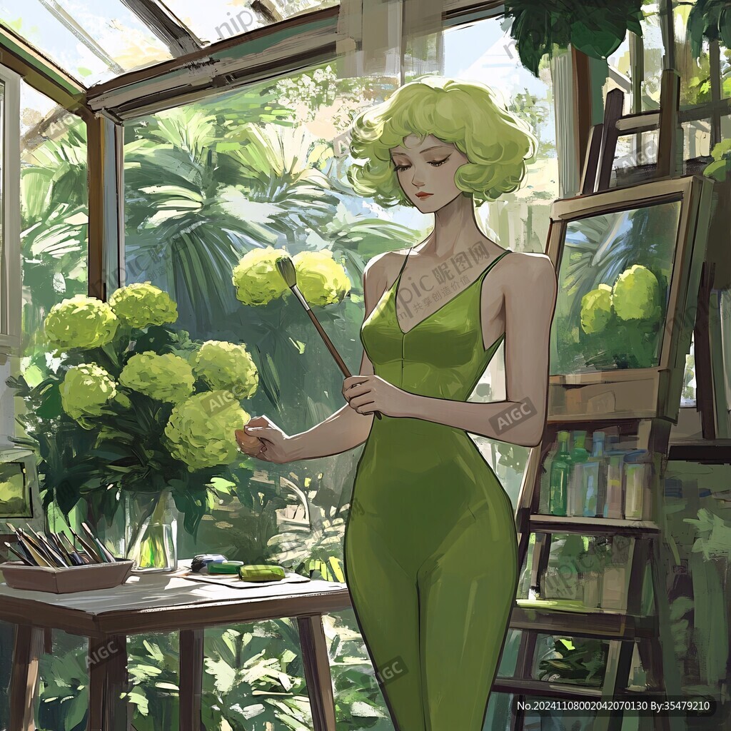 金發綠植少女