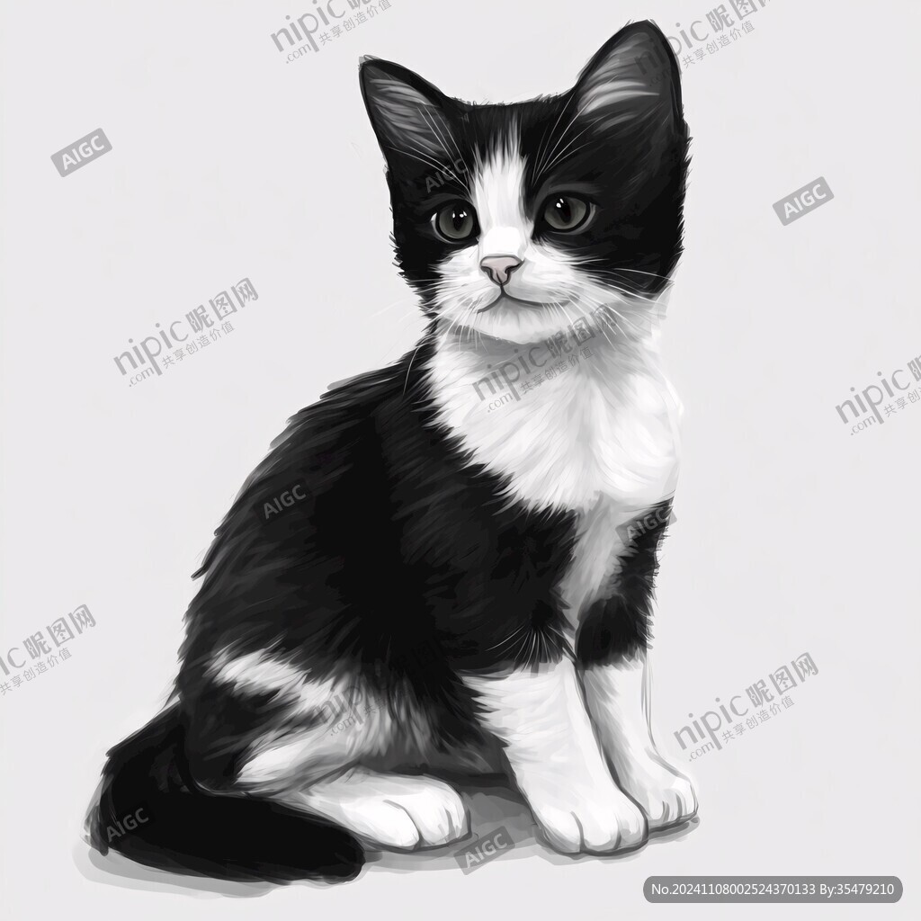 貓咪黑白風插畫