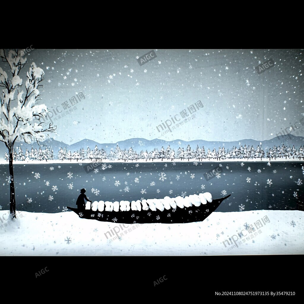 手繪雪夜風(fēng)景無框畫