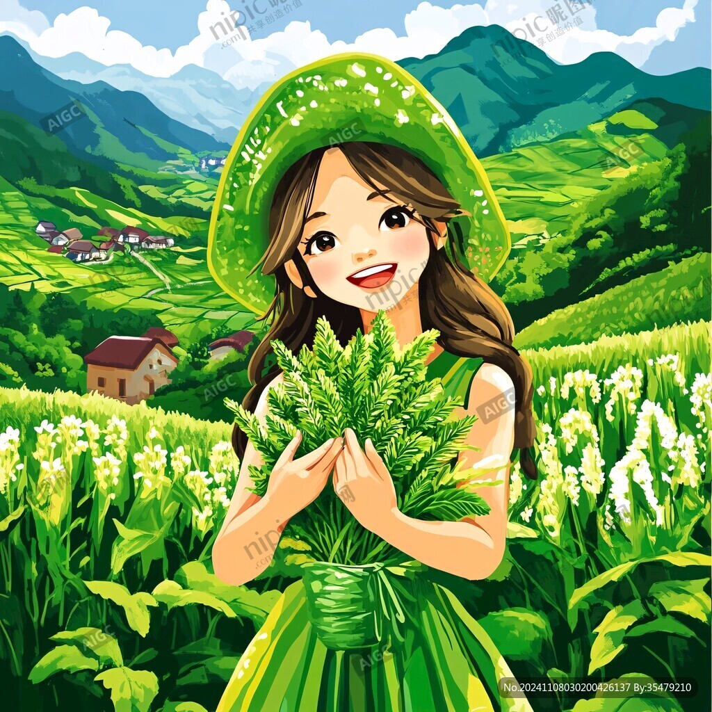 采茶姑娘插畫