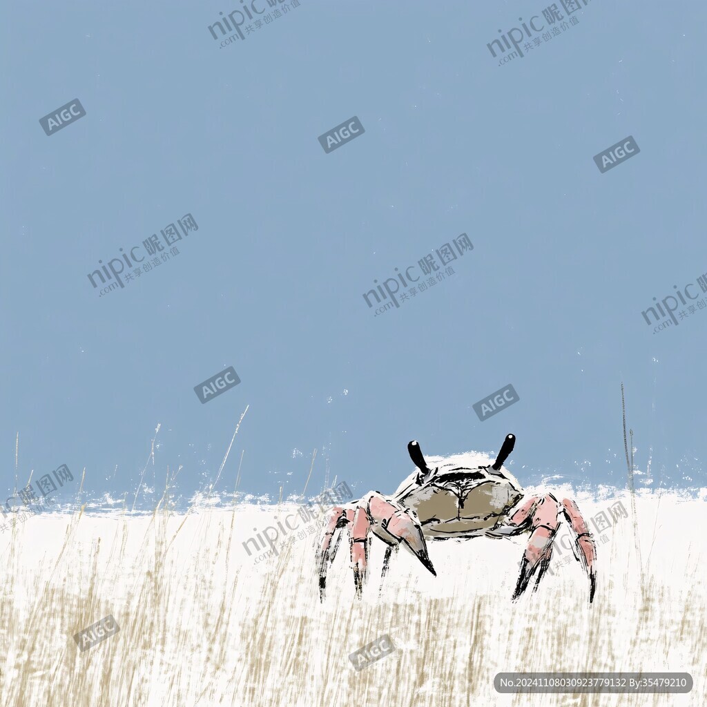 水稻螃蟹插畫