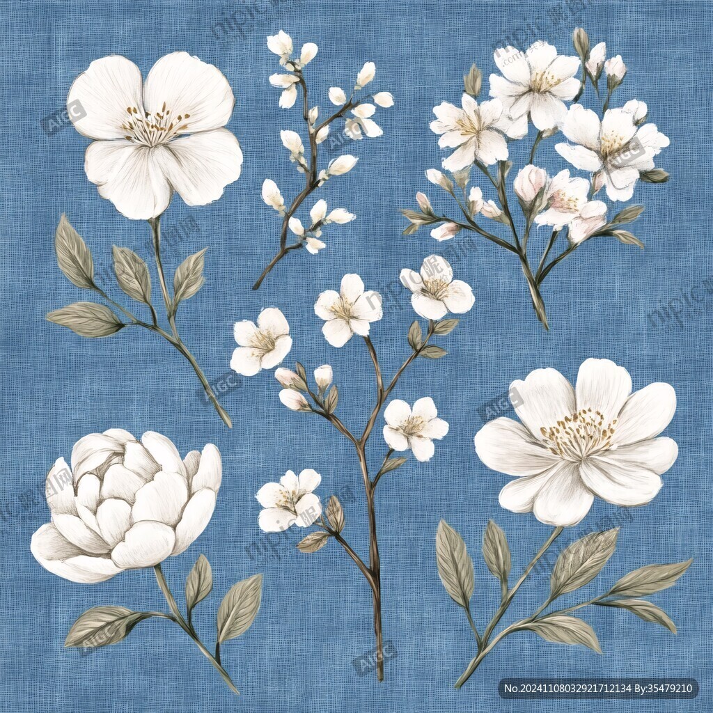 復(fù)古藍(lán)底櫻桃花