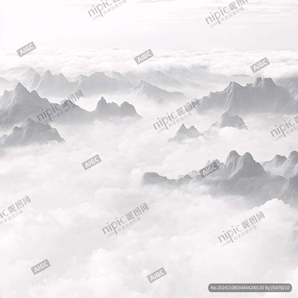 墨韻禪意山峰群山云霧
