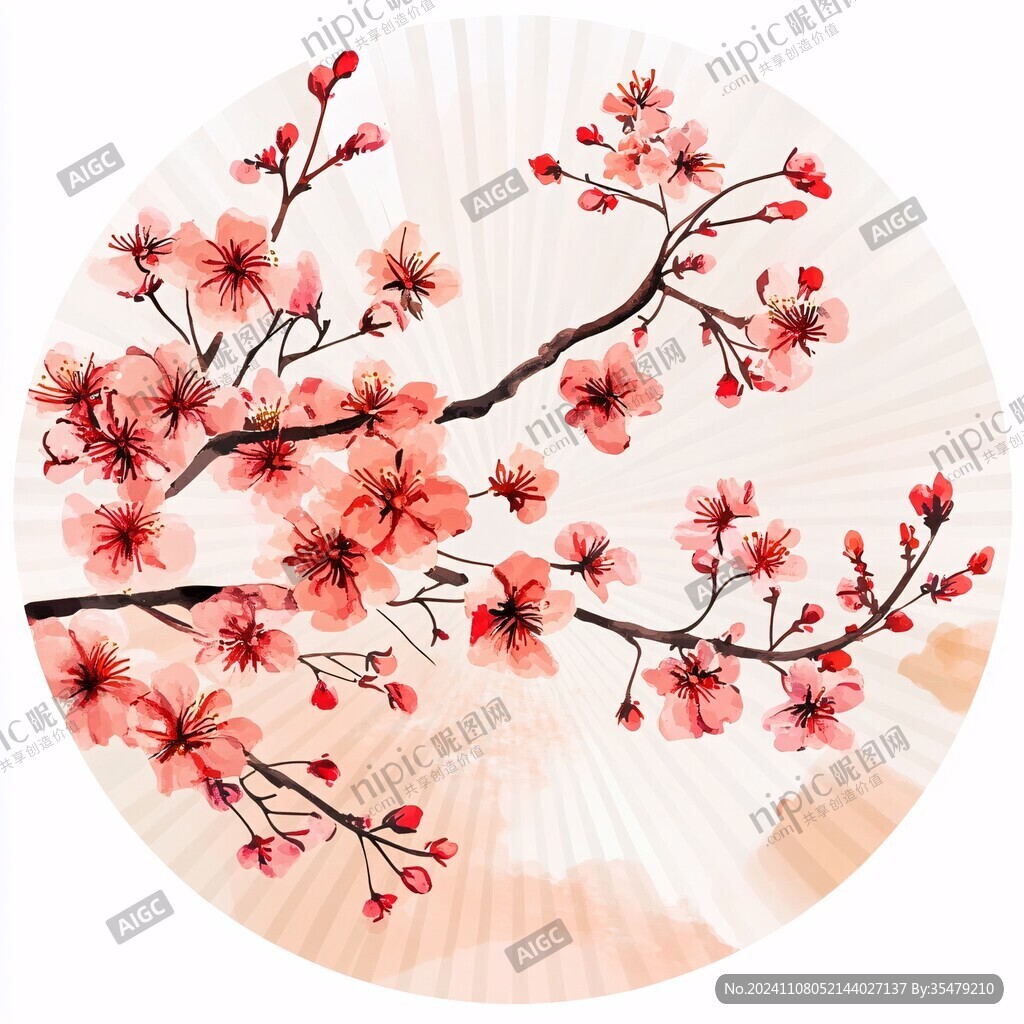 桃花圓形裝飾畫