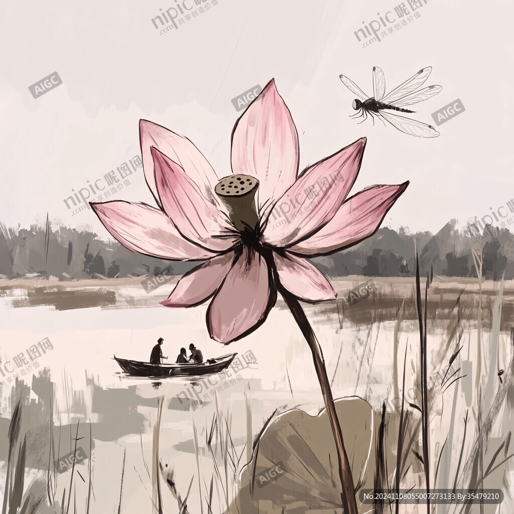 蜻蜓荷花插畫(huà)