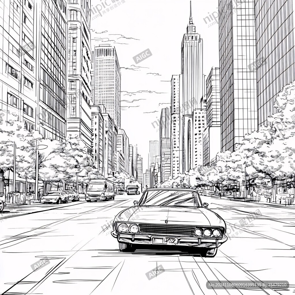 都市線稿插畫