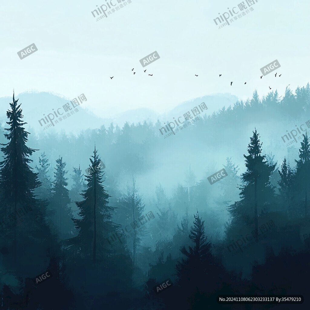 水墨風格迷霧森林