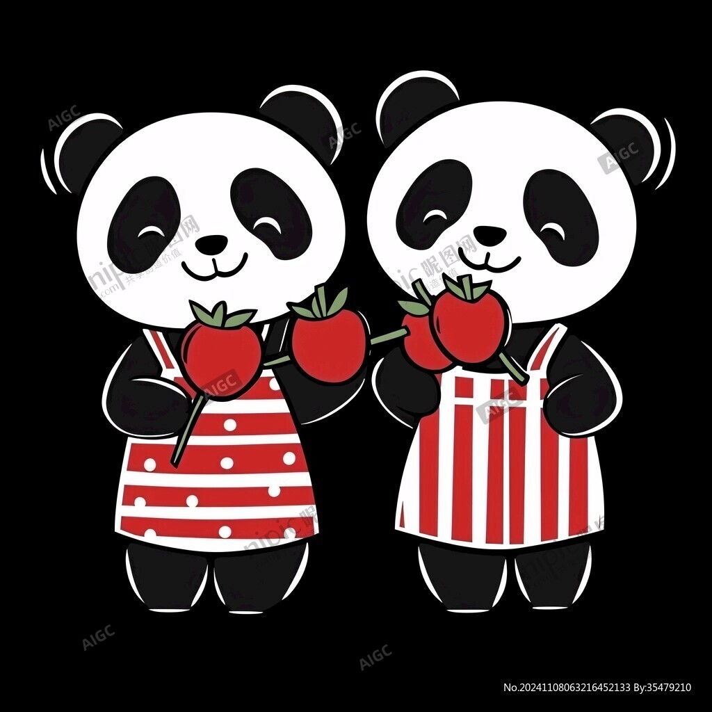 吃蘋果的熊貓插畫