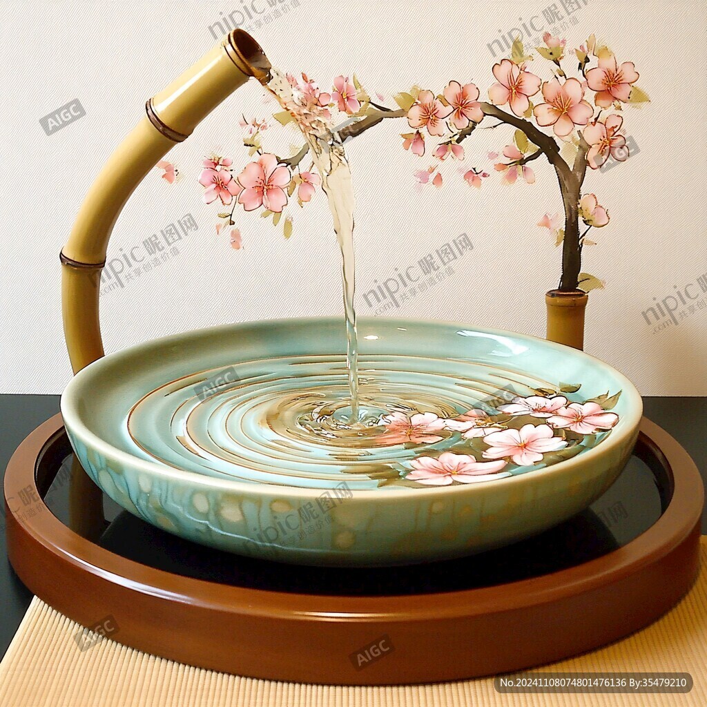 桃花流水紋盤