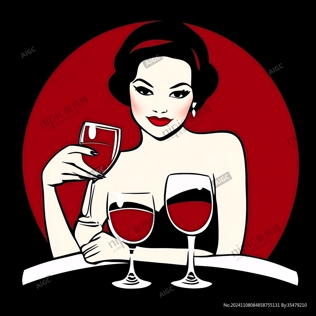 紅酒女人插畫