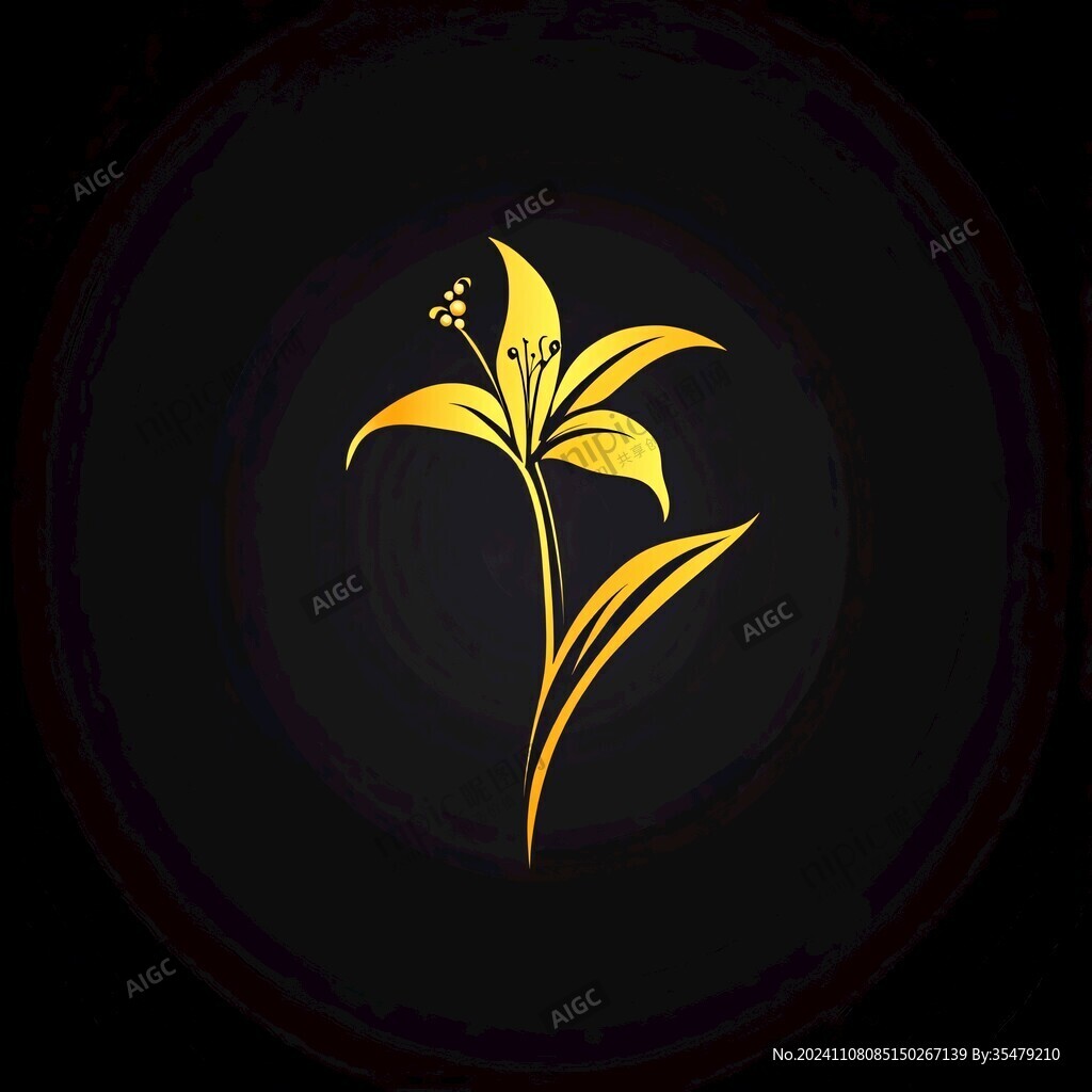 金色質(zhì)感寫意蘭花插畫