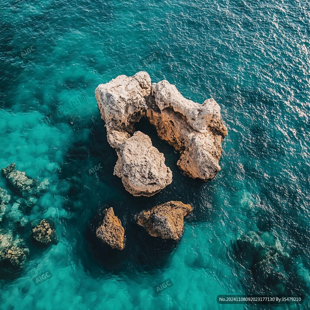 礁石俯拍碧海藍(lán)天